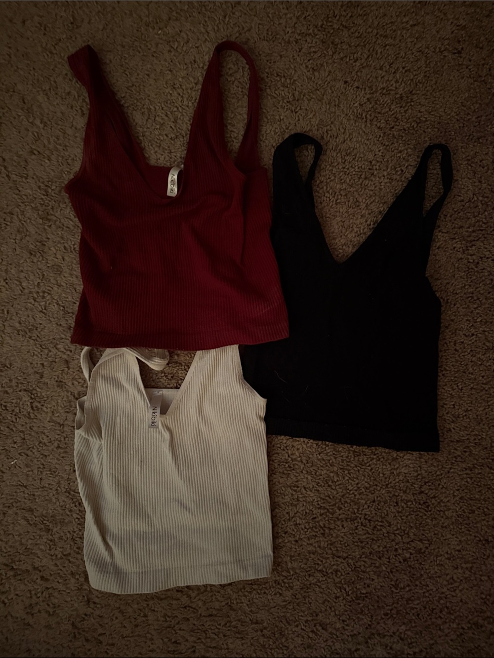 Women’s Ribbed V-Neck Tank Top - Black, Burgundy, Cream (NikiBiki)